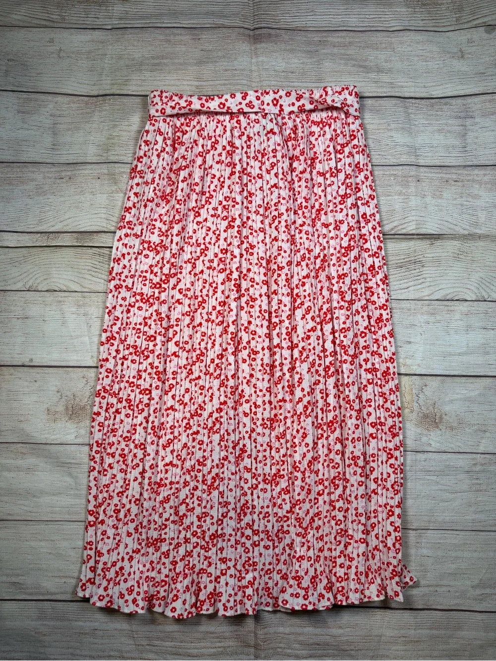 Alice Blue Red‎ and Pink Micro Floral Pleated Midi Skirt
